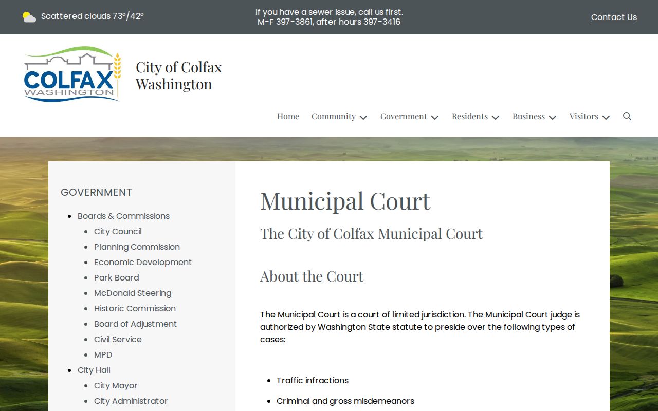 Colfax Municipal Court traffic records page in Whitman County